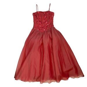 Elena Do Vale Vintage Deep Pink Beaded Strappy Princess Gown